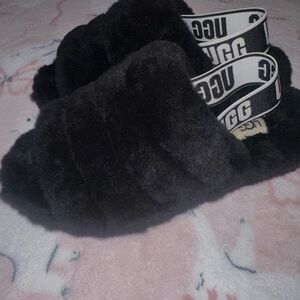 UGG Black Fluffy Slides